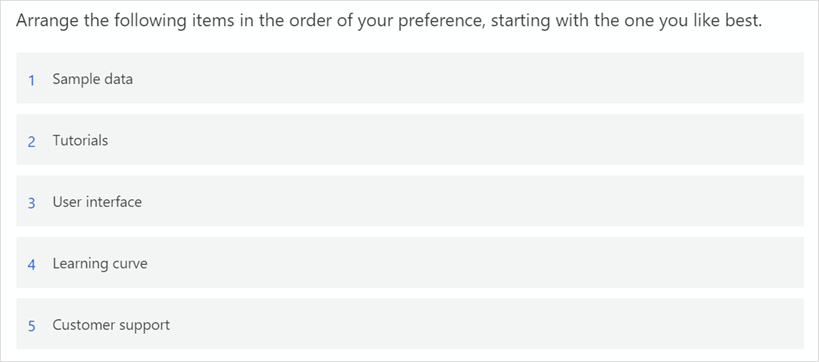 Example of a ranking question.