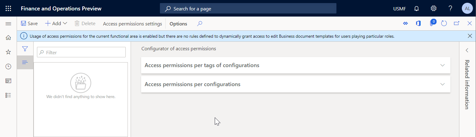 Screenshot of the confirmation dialog for Business document management access permissions.