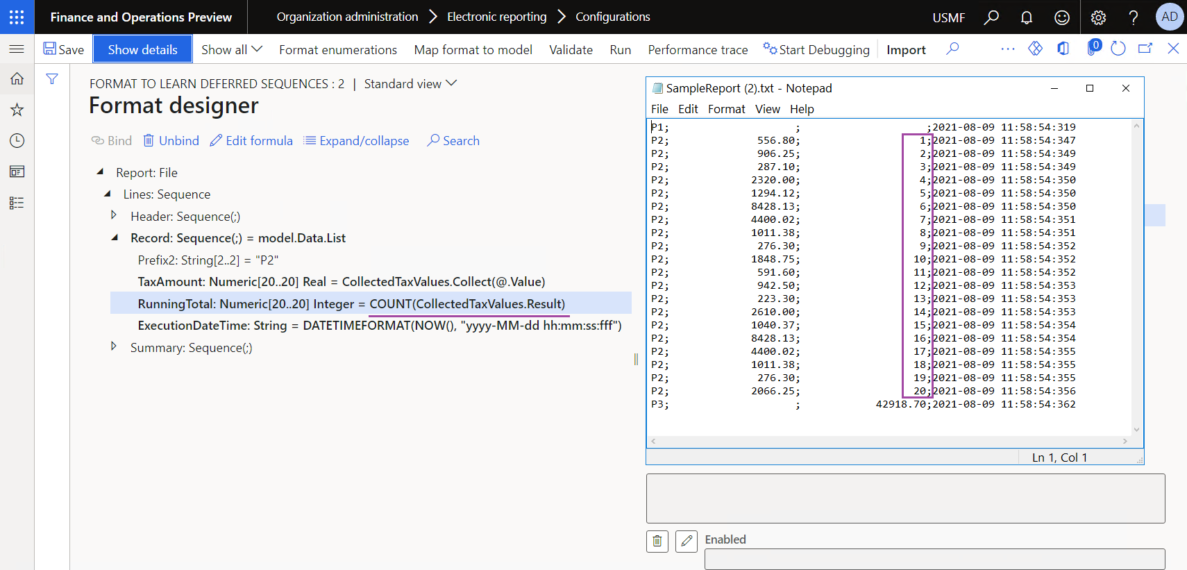 Screenshot of downloaded file that contains results of another modified format execution.