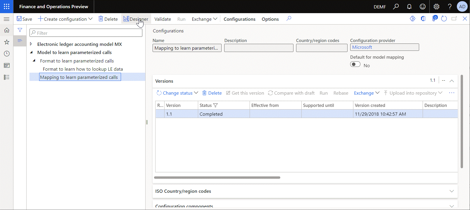 Screenshot of the review of the single-company lookup data source of the Format enumeration\Lookup type.