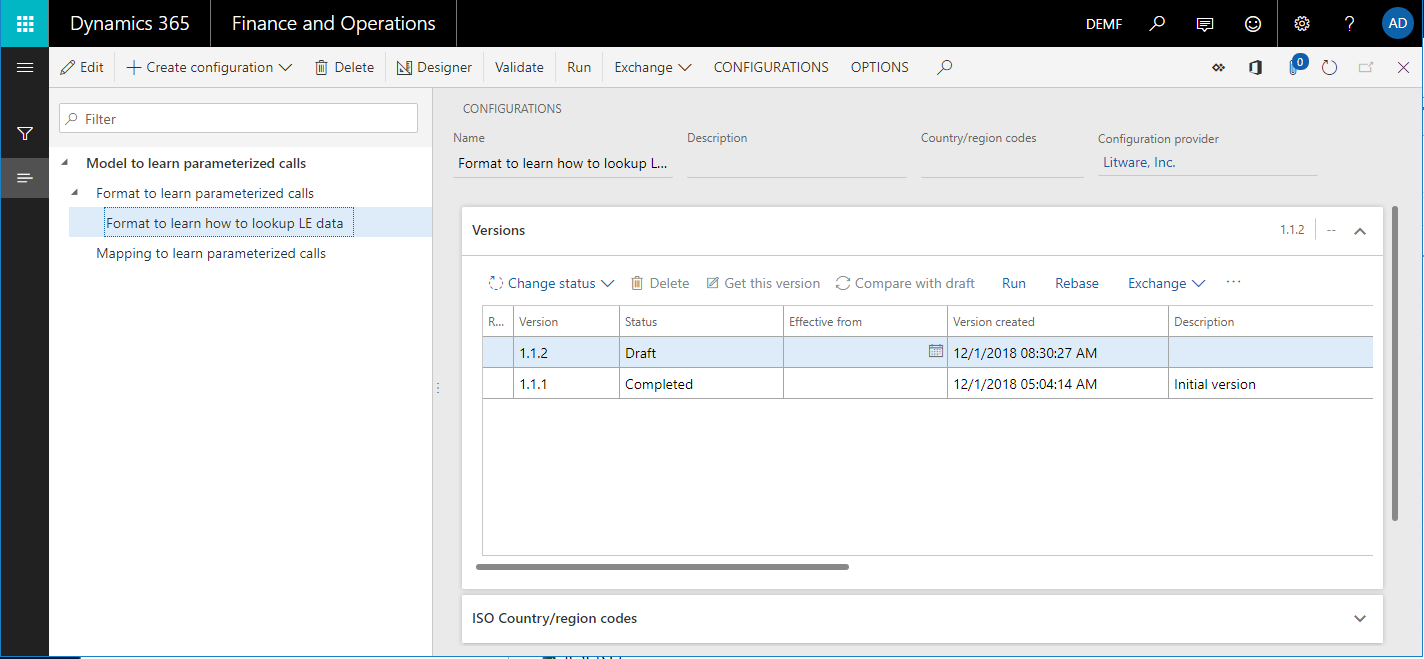 Screenshot of the ER configurations page showing imported configurations.