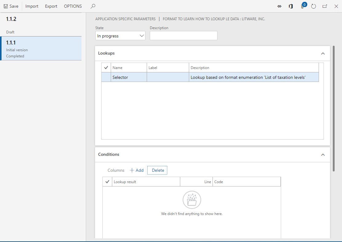 Screenshot of the ER application-specific parameters page to set up parameters.