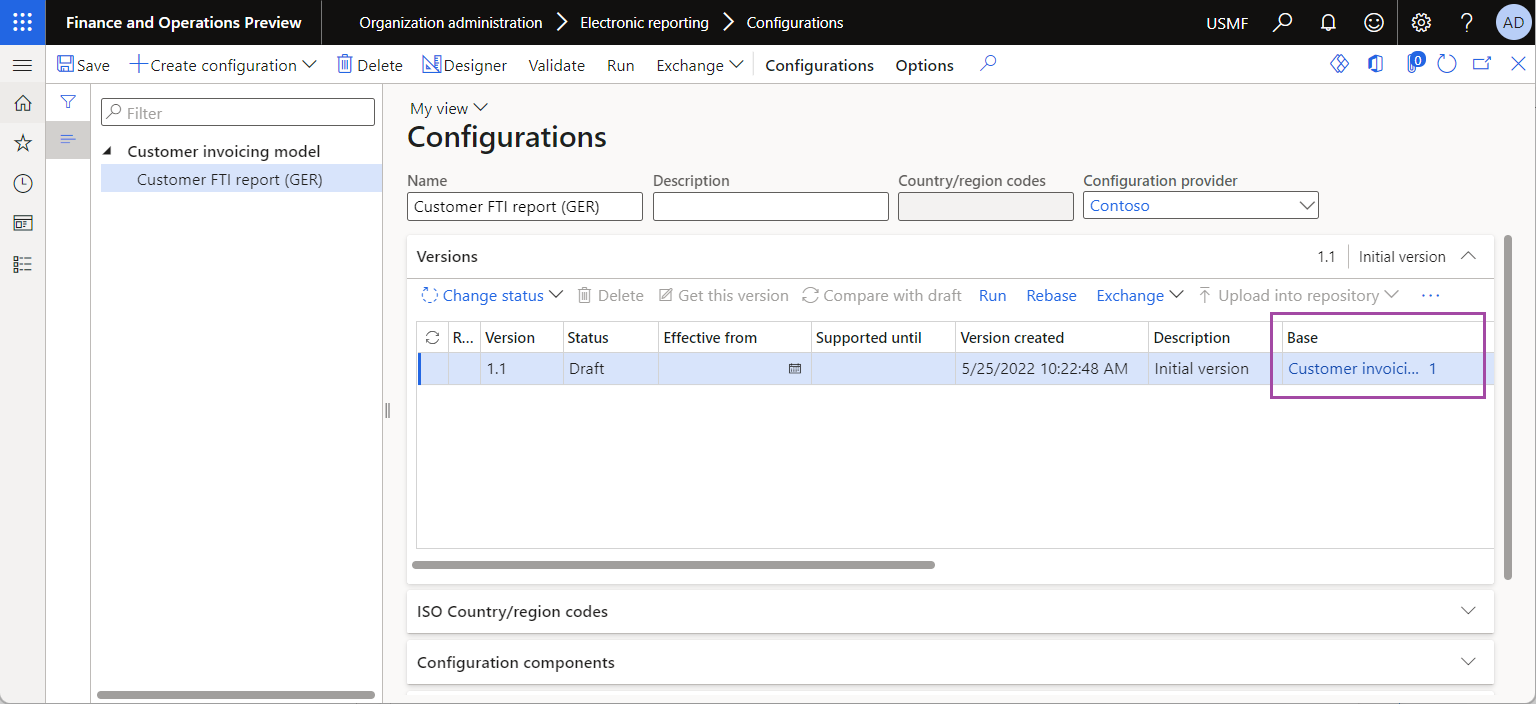 Screenshot of the derived ER format configuration on the Configurations page.