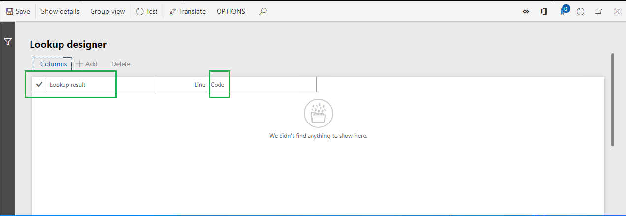 Screenshot of the Lookup designer page.