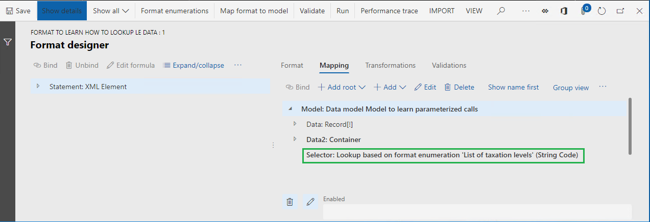 Screenshot of the Format designer page with new data source.