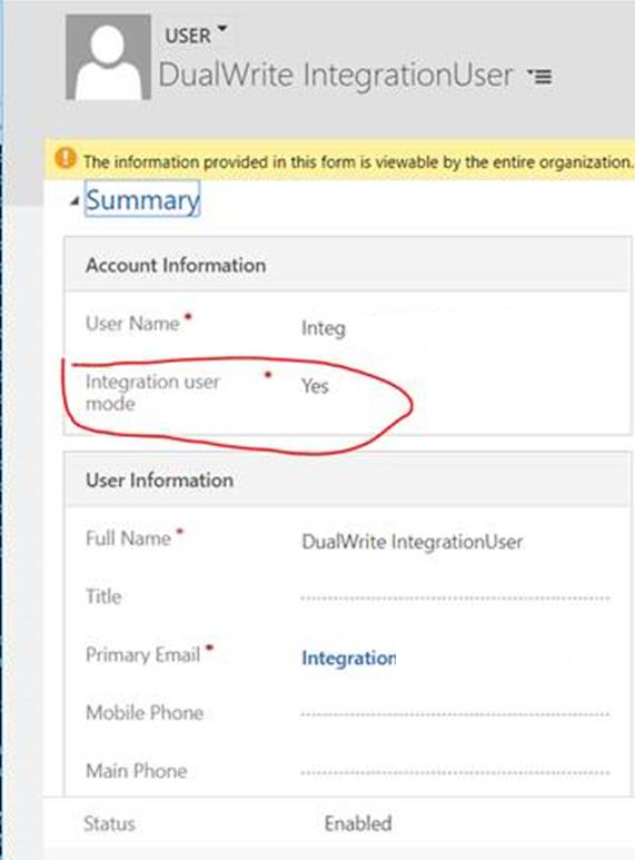 Screenshot of changing the value of the Integration user mode column.