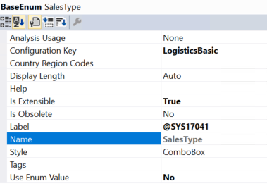Screenshot of the Properties window showing the IsExtensible property set to true for an enum.