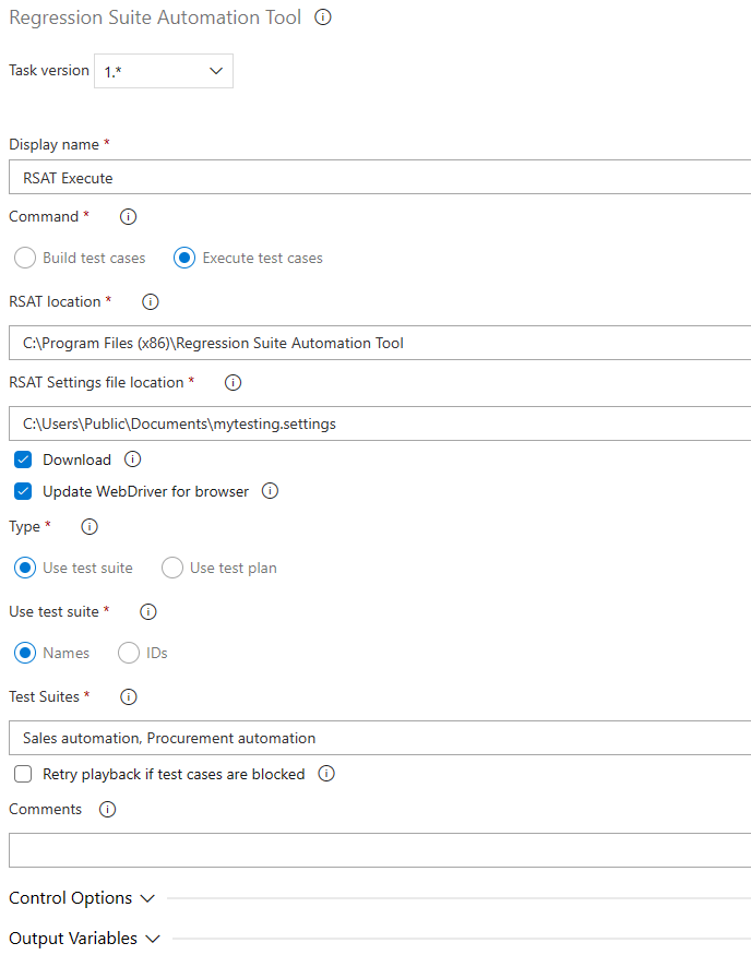 Screenshot of configuring a new RSAT execute task.