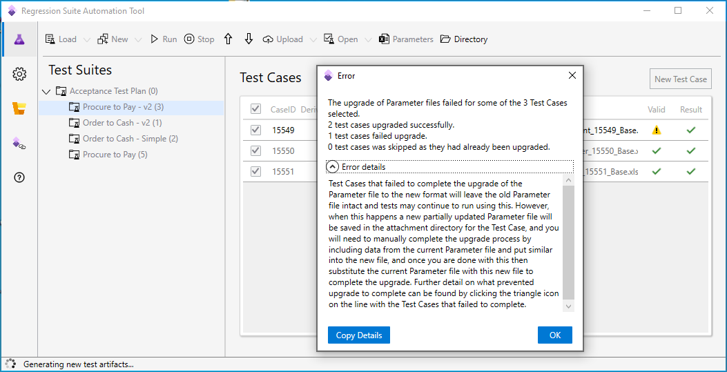 Screenshot of Summary message box.