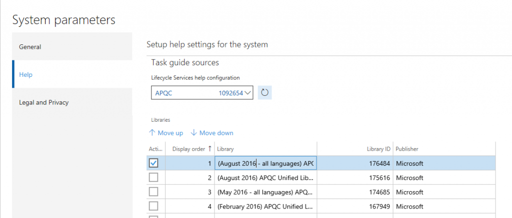 Screenshot of System Parameters form with Help settings.