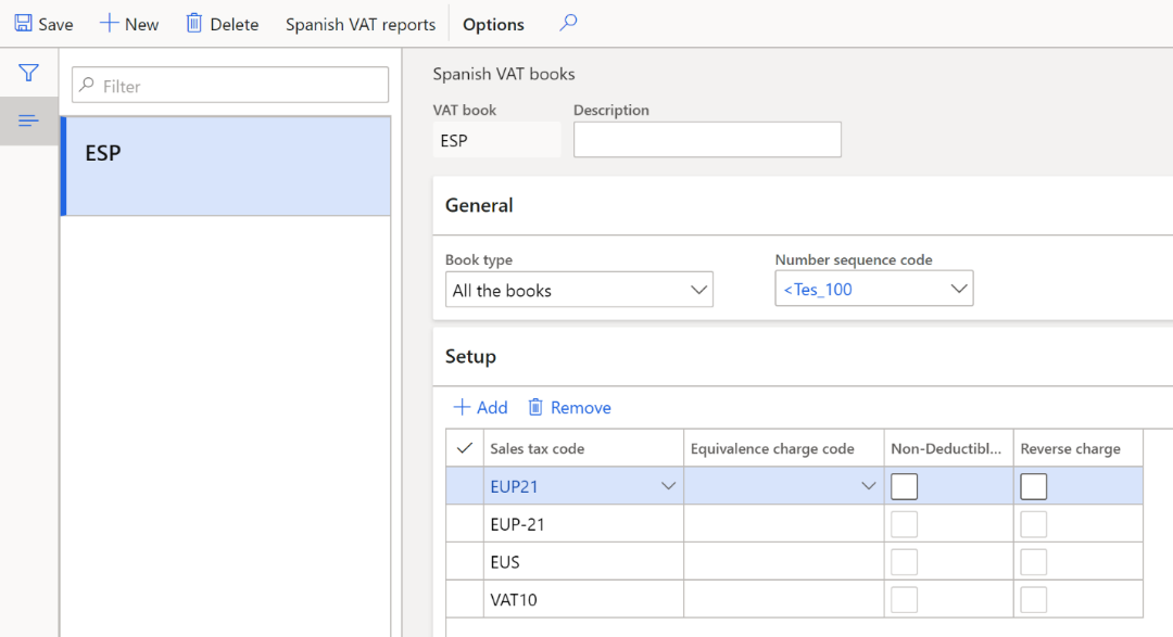 Screenshot of the Spanish VAT books page.