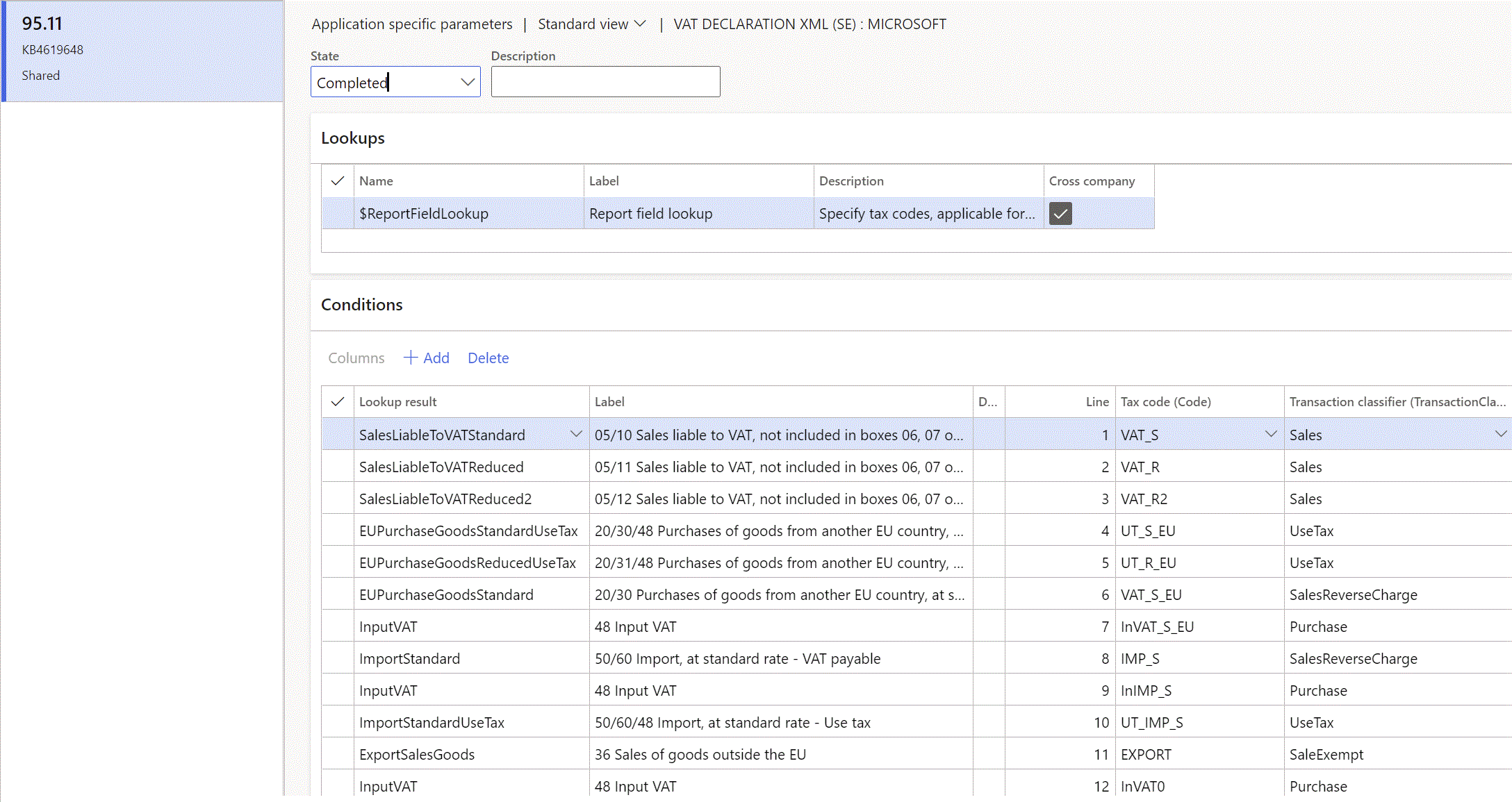 Screenshot of the Application specific parameters page.