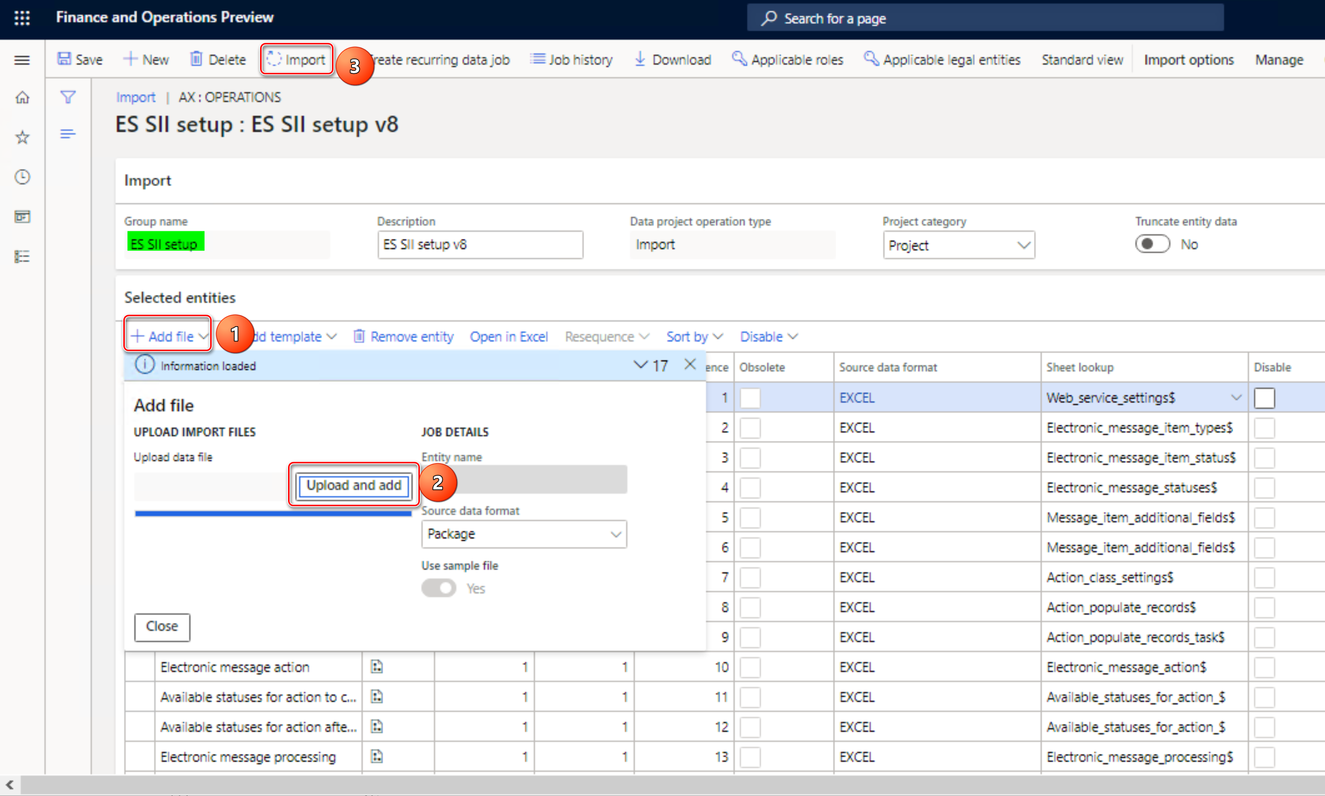 Screenshot of the ES SII setup page.
