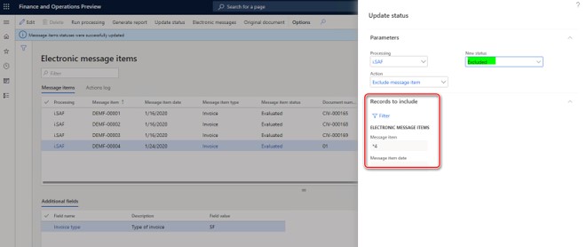 Screenshot of the i.SAF Exclude message item from processing dialog.