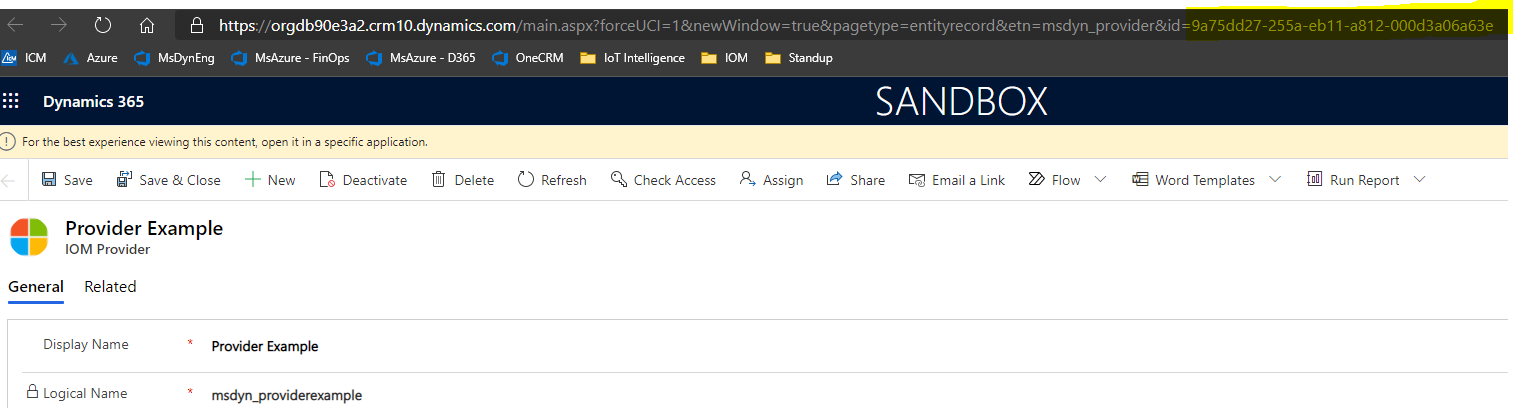 Screenshot of how to find the provider definition ID.