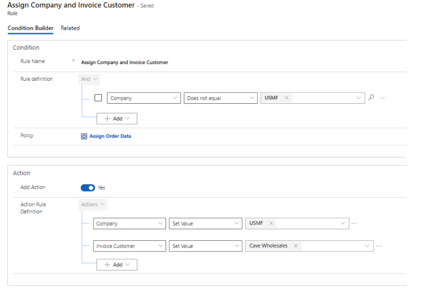 Screenshot of the Dual-write Sales Order entity mapping.