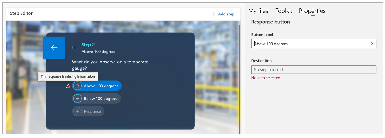 Destination field highlighted, showing missing information Destination field highlighted, showing missing information.