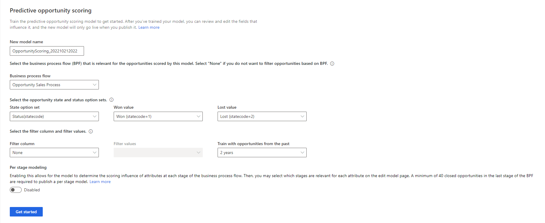 Screenshot of adding a new scoring model.