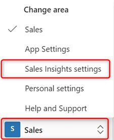 Screenshot of select Sales Insights settings.