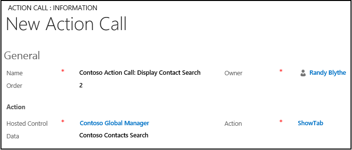 Create a new action call for Display Contact Search toolbar button.