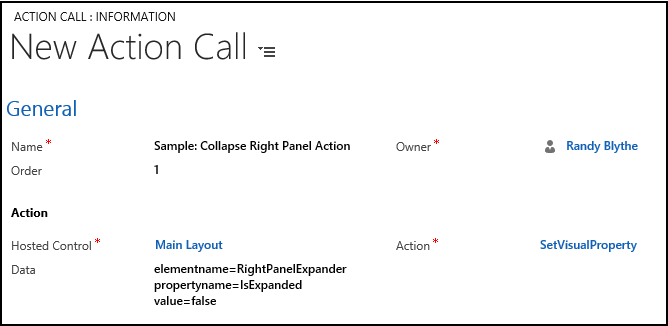Create a new action call for Collapse Right Panel Action.