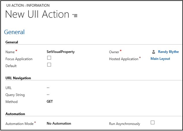 Create a UII action for Main Layout hosted control.