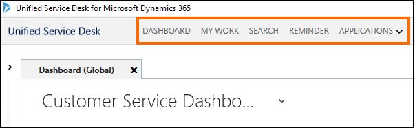 Main toolbar in Unified Service Desk.
