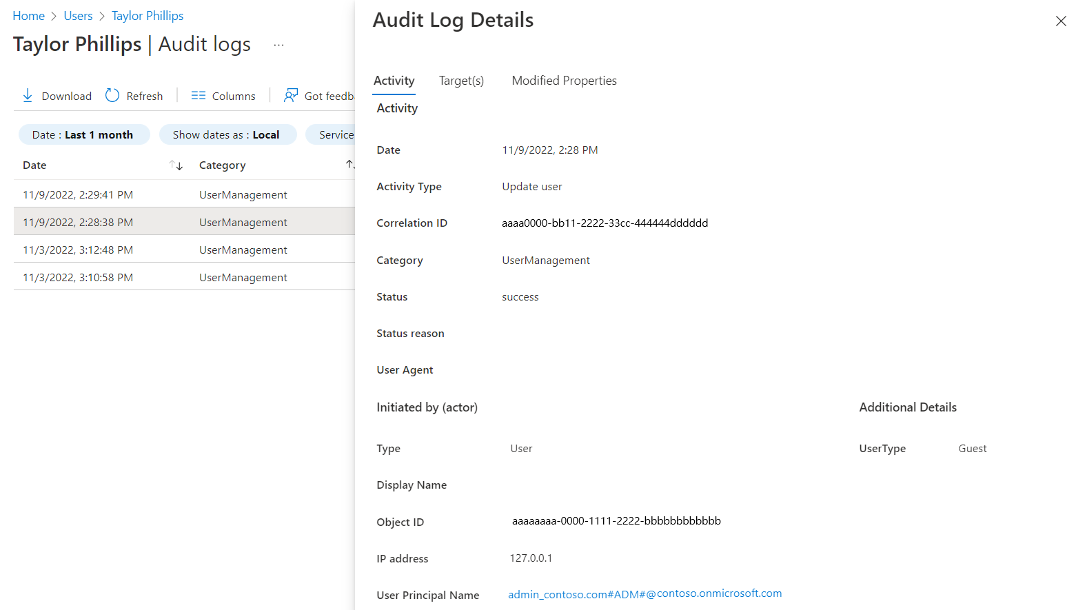 Screenshot showing Audit Log Details.