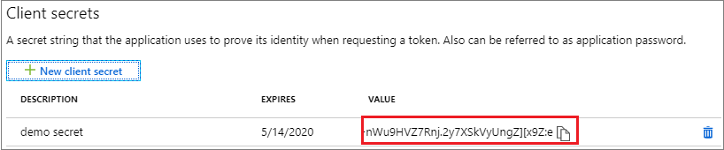 Screenshot showing the client secret.