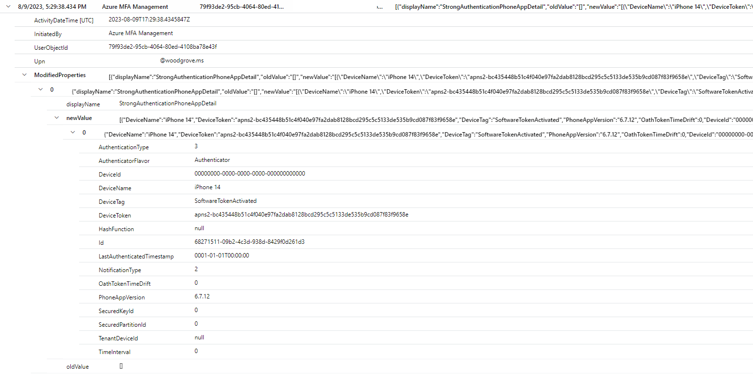 Screenshot of Log Analytics for migrated device.