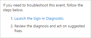 Screenshot showing how to launch sign-in diagnostics from Microsoft Entra ID.