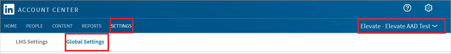 Screenshot shows the Global Settings where you can select Elevate A A D Test.