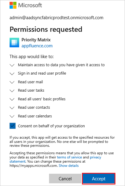 Priority Matrix OIDc Consent