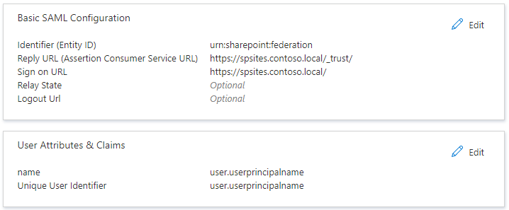 Basic SAML settings