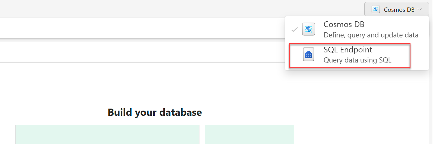Screenshot of the endpoint selection option in the menu bar for a database in Cosmos DB in Fabric.