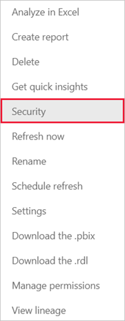 Screenshot showing the More options menu with Security selected.