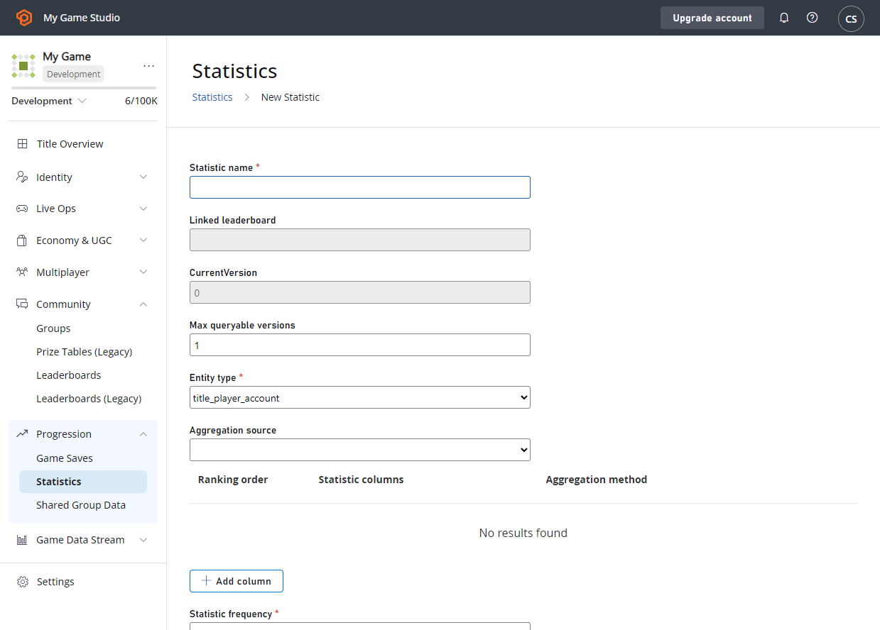 PlayFab Statistics Usage