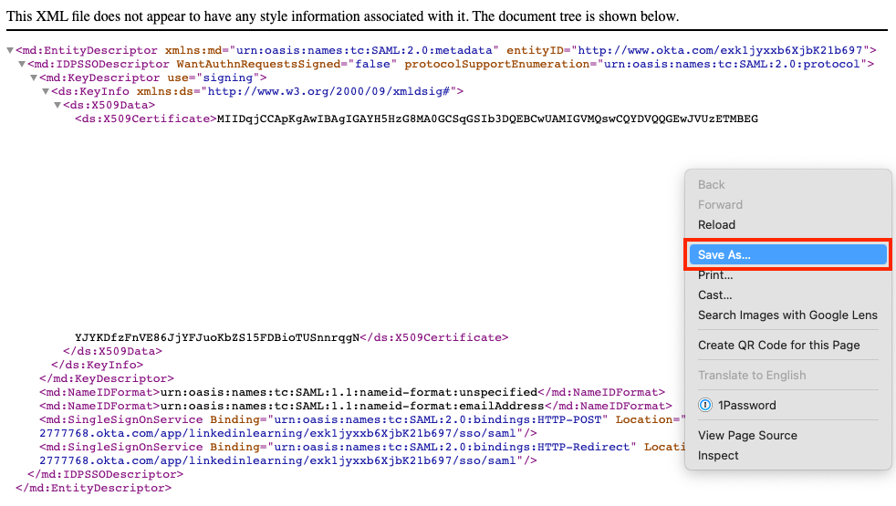IdP metadata file