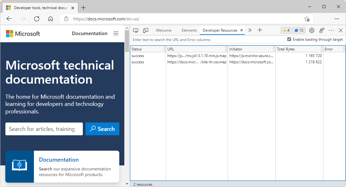 The Developer resources tool
