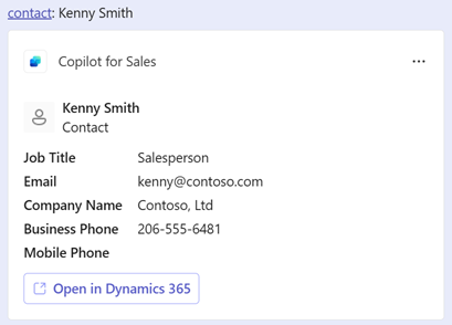 Screenshot showing the Sales agent contact card link.