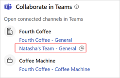 Screenshot of linked teams in the Sales agent in Outlook.