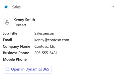 Screenshot showing Adaptive card in Teams.