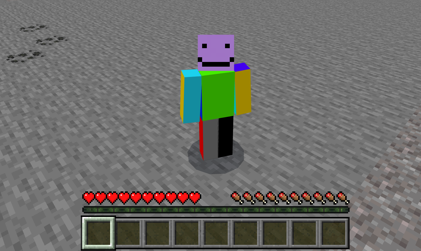 Image of a player in a Minecraft world wearing a custom skin.