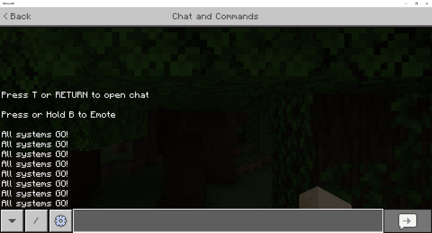 Image of a Minecraft world with "All Systems GO! displayed multiple times