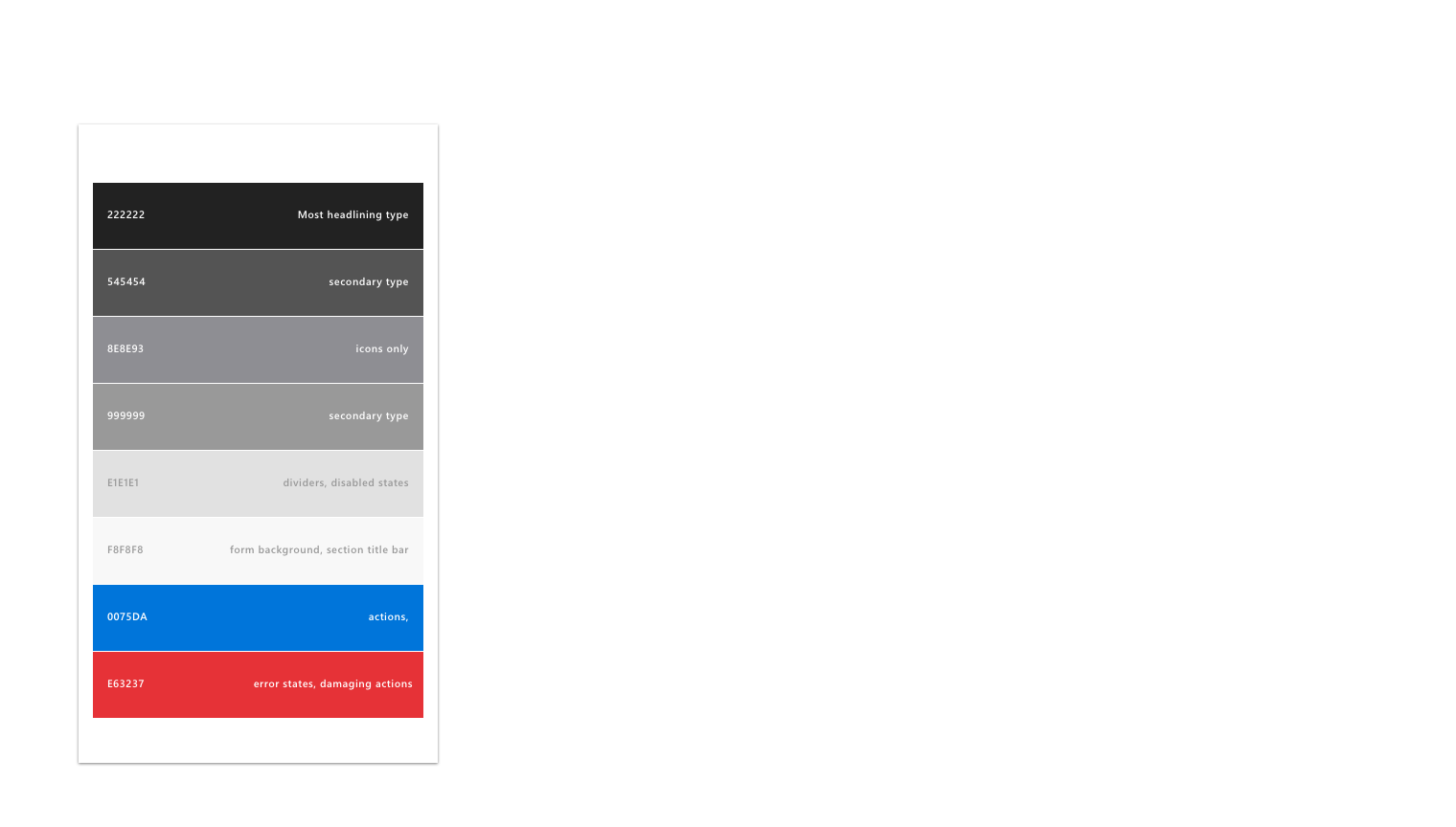 Color palette for Outlook on mobile devices.