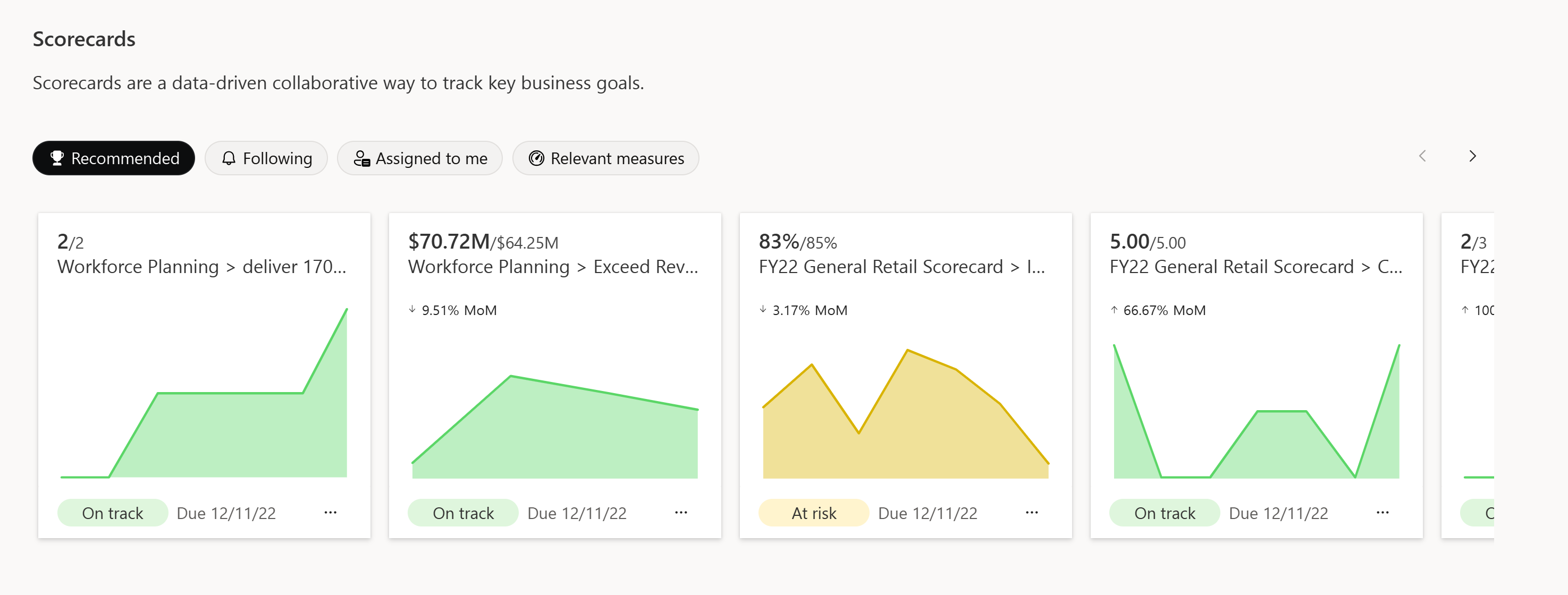 Screenshot of Top section contains all the goals that matter the most to you.