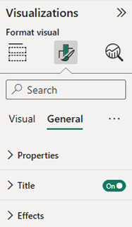 Screenshot of the Format pane with the paint brush icon and the Title drop-down called out.