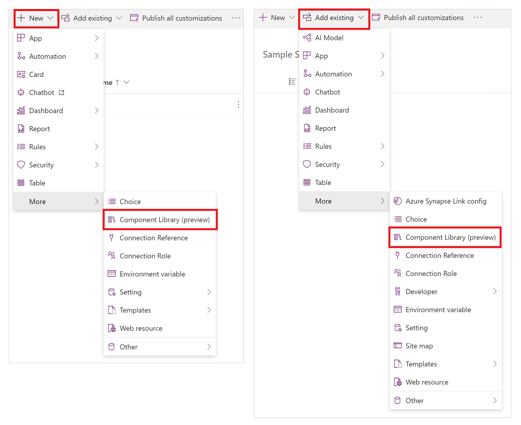 Add an existing component library to a solution, or a new one.