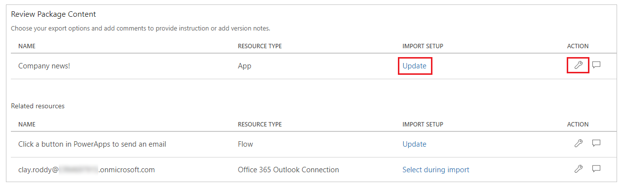 Configure package content action.