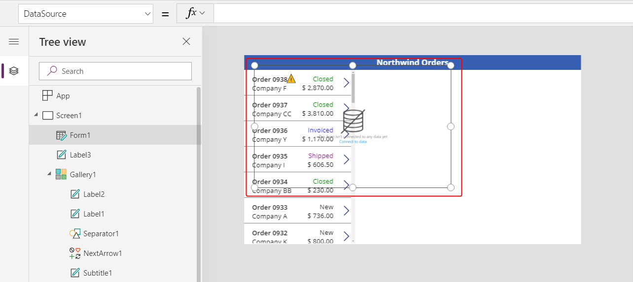 Edit form control in default location.